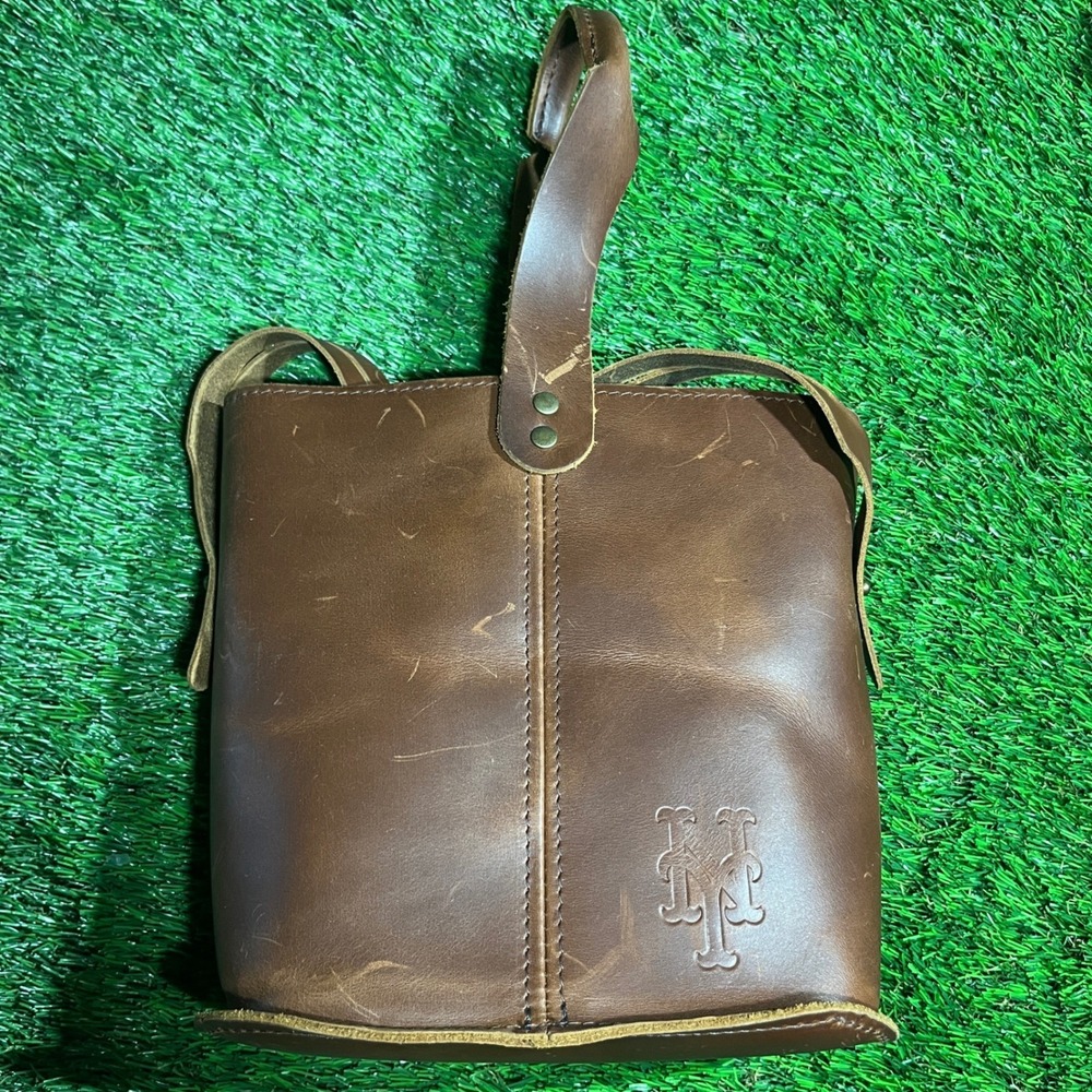Rustico Leather Bottle Carrier‎  New York Mets Embossed Logo Brown Handcrafted